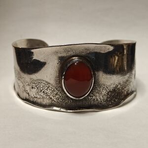 Vintage Sterling Silver Italian Modernist S Gigli Cuff Bracelet with Carnelian
